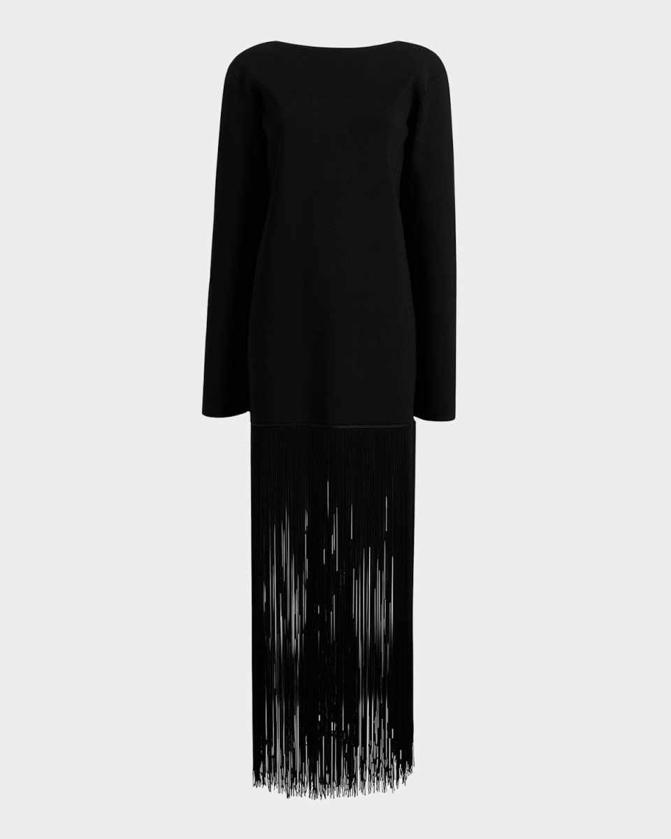 Paley Long-Sleeve Fringe Backless Maxi Dress
